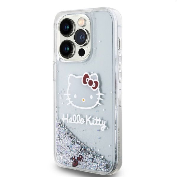 Hello Kitty Liquid Glitter Electroplating Head Logo hátlapi tok Apple iPhone 15 Pro számára, átlátszó