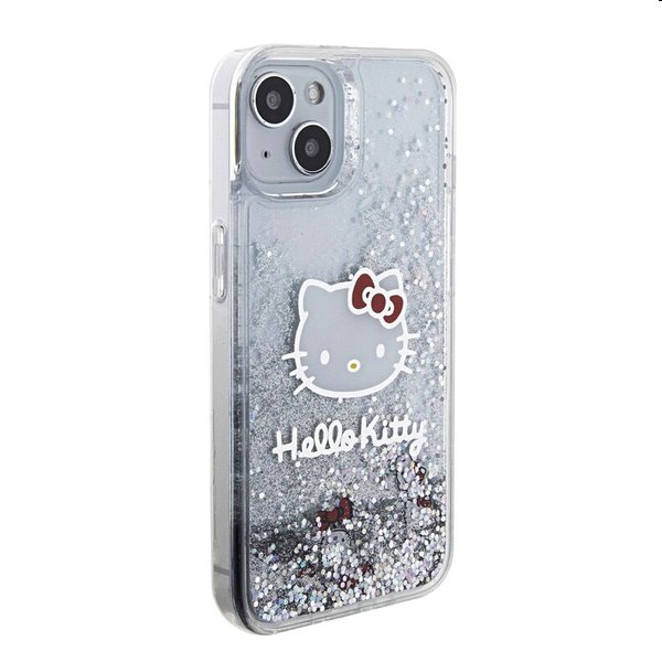 Hello Kitty Liquid Glitter Electroplating Head Logo hátlapi tok Apple iPhone 15 számára, átlátszó
