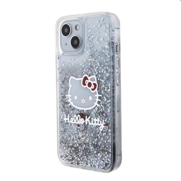 Hello Kitty Liquid Glitter Electroplating Head Logo hátlapi tok Apple iPhone 15 számára, átlátszó