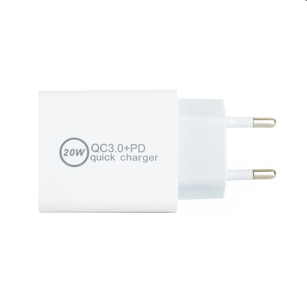 ER POWER Hálózati töltő  USB-C/USB-A, PD, QC, 20W, fehér