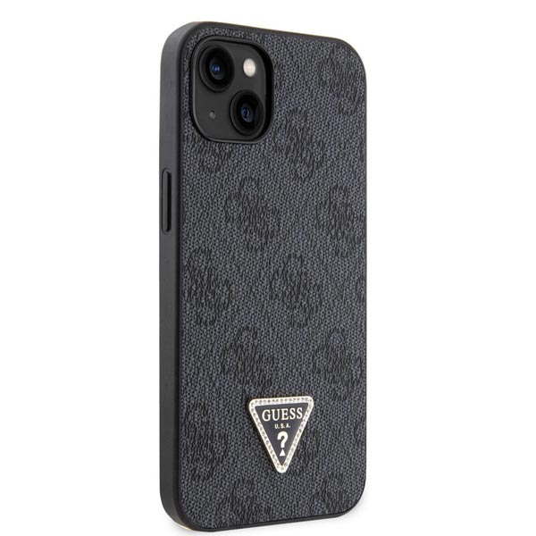 Guess PU 4G Strass Triangle Metal Logo Hátlapi tok iPhone 15 számára, fekete Guess PU 4G Strass Triangle Metal Logo Hátlapi tok iPhone 15 számára, fekete