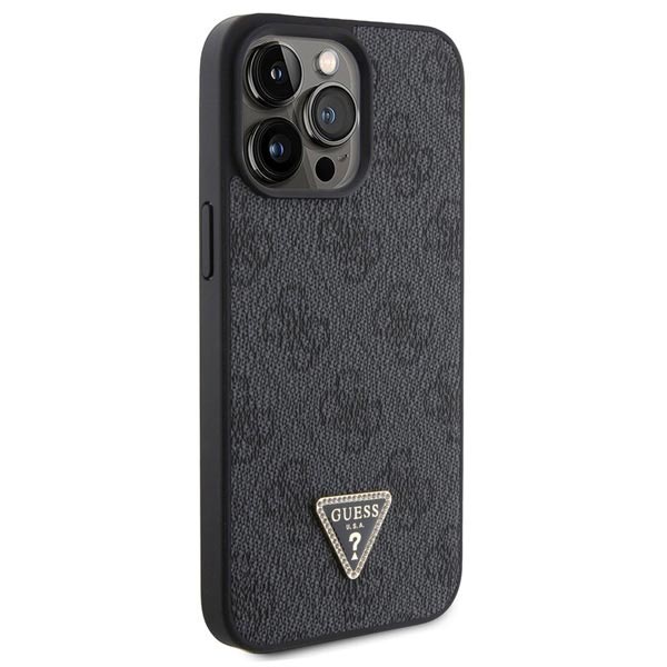 Guess PU 4G Strass Triangle Metal Logo Hátlapi tok iPhone 15 Pro számára, fekete Guess PU 4G Strass Triangle Metal Logo Hátlapi tok iPhone 15 Pro számára, fekete