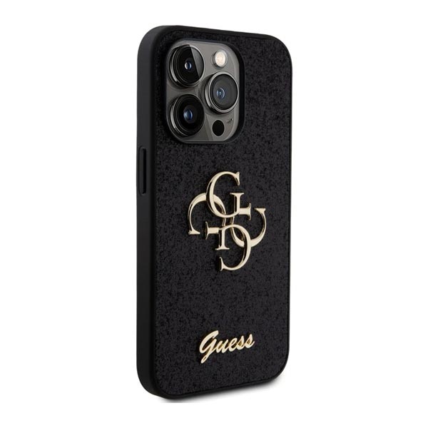 Guess PU Fixed Glitter 4G Metal Logo Hátlapi tok iPhone 15 Pro számára, fekete Guess PU Fixed Glitter 4G Metal Logo Hátlapi tok iPhone 15 Pro számára, fekete