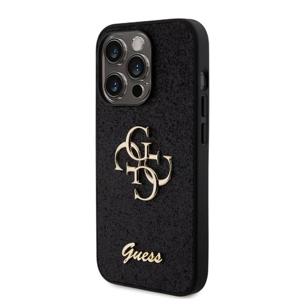 Guess PU Fixed Glitter 4G Metal Logo Hátlapi tok iPhone 15 Pro számára, fekete Guess PU Fixed Glitter 4G Metal Logo Hátlapi tok iPhone 15 Pro számára, fekete