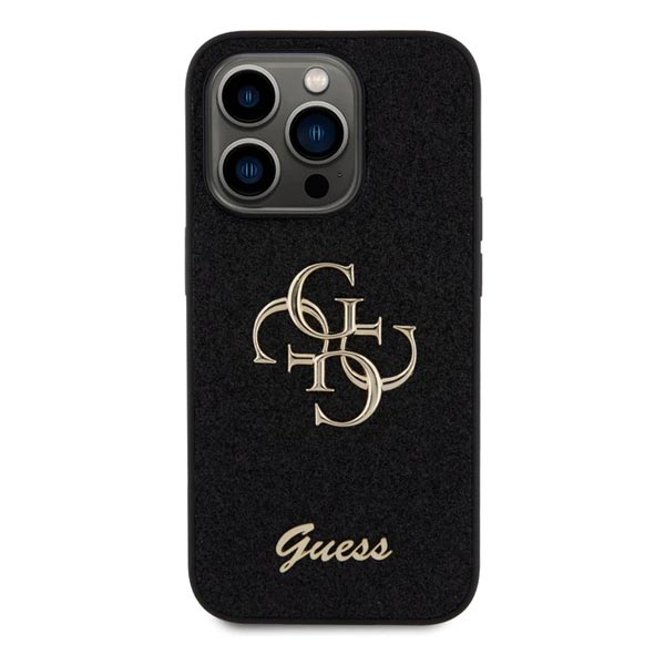 Guess PU Fixed Glitter 4G Metal Logo Hátlapi tok iPhone 15 Pro számára, fekete Guess PU Fixed Glitter 4G Metal Logo Hátlapi tok iPhone 15 Pro számára, fekete