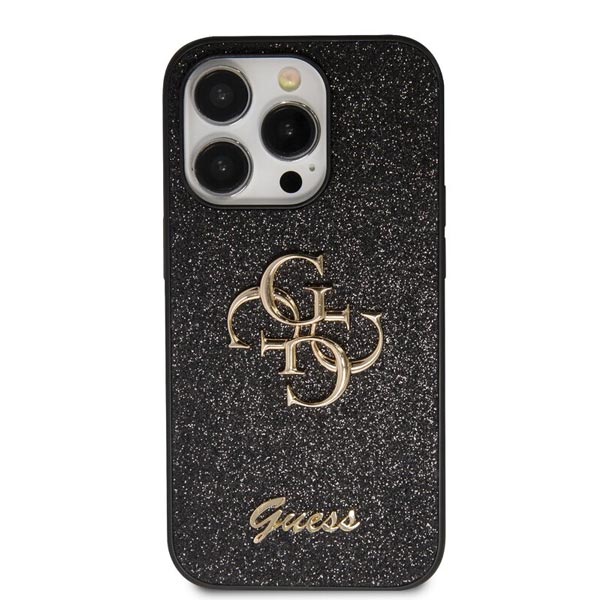 Guess PU Fixed Glitter 4G Metal Logo Hátlapi tok iPhone 15 Pro Max számára, fekete Guess PU Fixed Glitter 4G Metal Logo Hátlapi tok iPhone 15 Pro Max számára, fekete