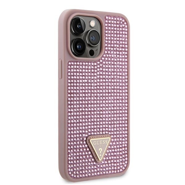 Guess Rhinestones Triangle Metal Logo Tok iPhone 15 Pro Max számára, rózsaszín