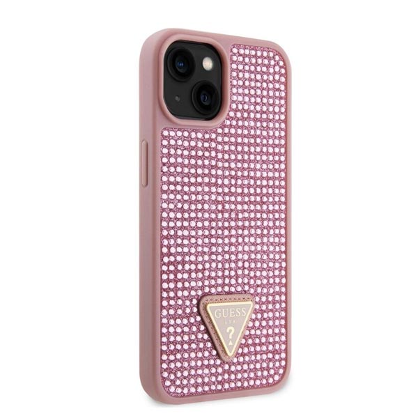 Guess Rhinestones Triangle Metal Logo Tok iPhone 15 számára, rózsaszín
