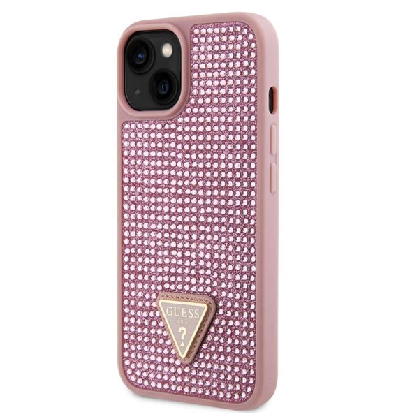 Guess Rhinestones Triangle Metal Logo Tok iPhone 15 számára, rózsaszín