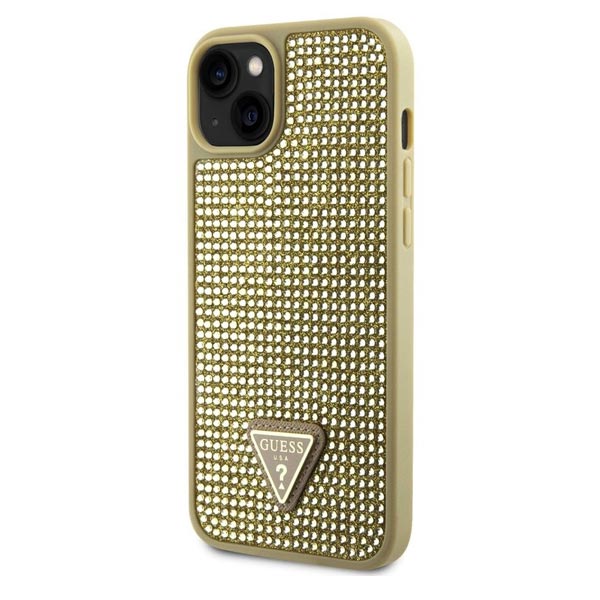 Guess Rhinestones Triangle Metal Logo Tok iPhone 15 számára, arany