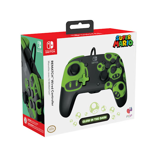 PDP Rematch Vezetékes kontroller 1Up Glow in The Dark Nintendo Switch számára