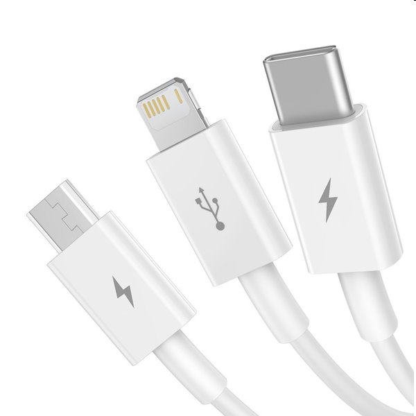 Baseus CAMLTYS-02 Superior Fast Charging AdatKábel 3in1 USB-C/ Lightning/ MicroUSB 1.5m, fehér