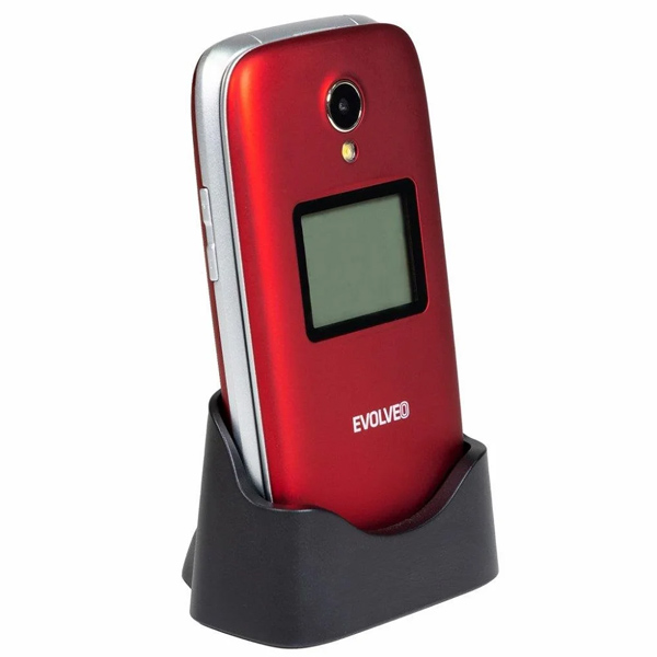 Evolveo EasyPhone FS, kihajthatós 2.8" mobiltelefon időseknek töltőállvánnyal, piros