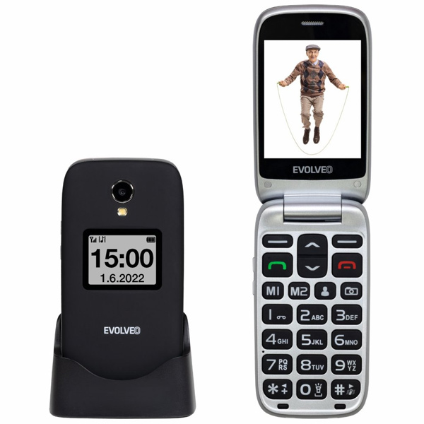 Evolveo EasyPhone FS, kihajthatós 2.8" mobiltelefon időseknek töltőállvánnyal, fekete