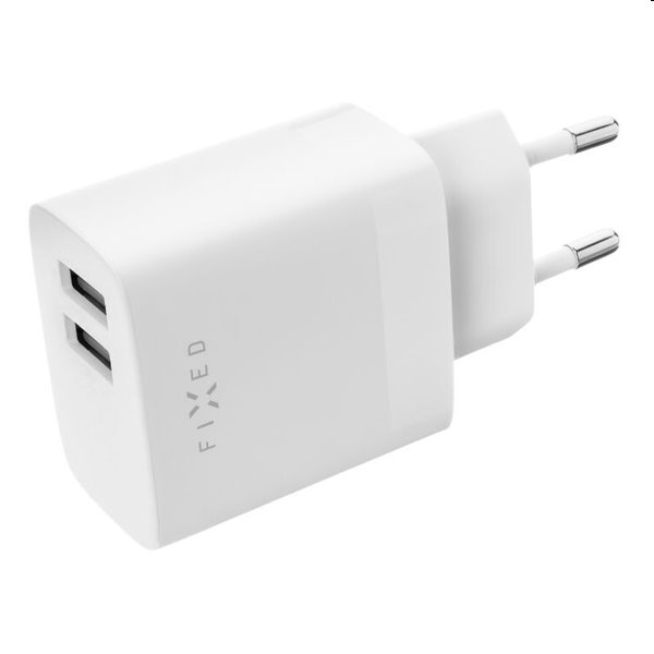 FIXED Set Hálózati töltő 2xUSB kimenettel és USB/USB-C kábellel, 1 m, 17W, Smart Rapid Charge, fehér