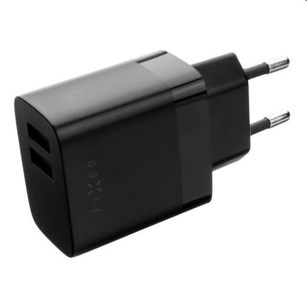 FIXED Set Hálózati töltő 2xUSB kimenettel és USB/USB-C kábellel, 1 m, 17W, Smart Rapid Charge, fekete