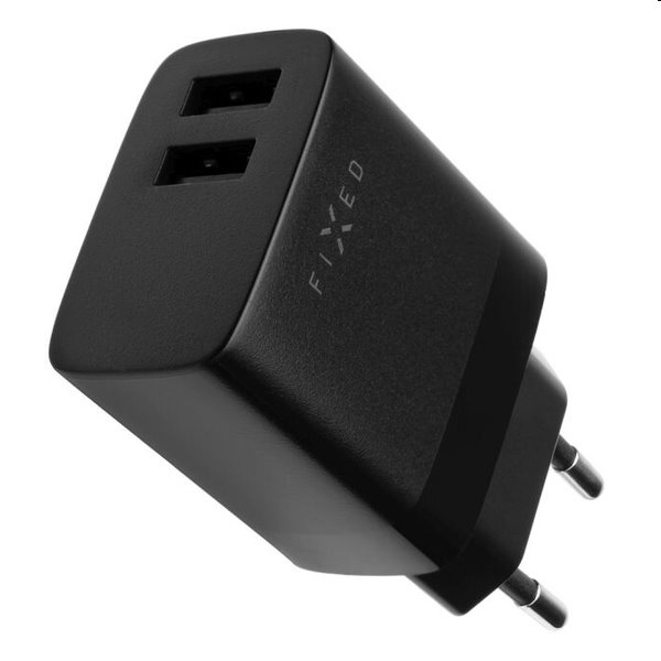 FIXED Set Hálózati töltő 2xUSB kimenettel és USB/USB-C kábellel, 1 m, 17W, Smart Rapid Charge, fekete