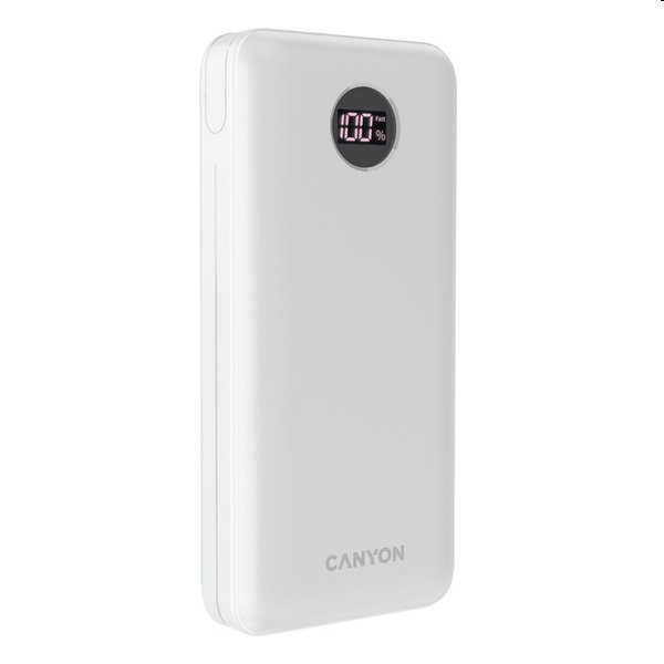 Powerbank Canyon digitális kijelzővel 1xUSB-C/ 2x USB-A 20000, fehér