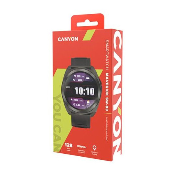 Canyon SW-83, Maverick, smart óra, GPS, BT, színes LCD kijelző 1.32 ", vízállóság IP68, 128 sport, fekete