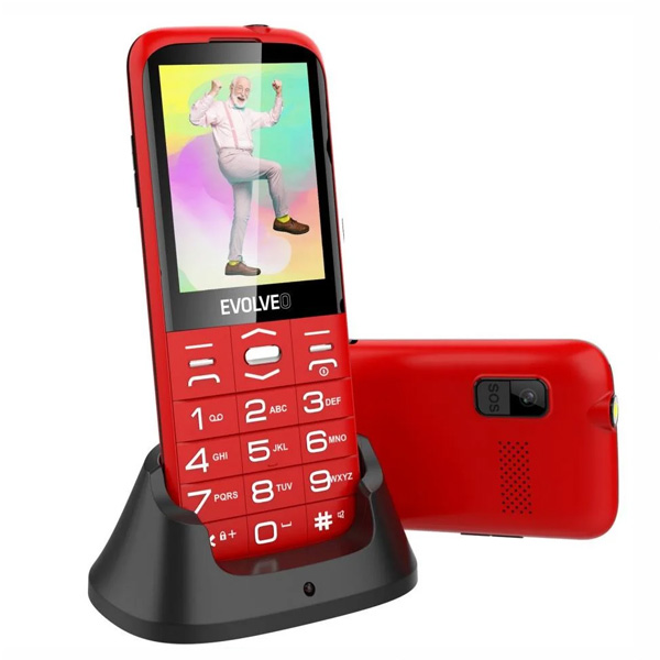 Evolveo EasyPhone XO, mobiltelefon időseknek töltőállvánnyal, piros