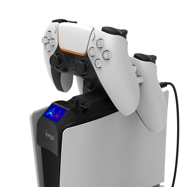 iPega P5S016 Dupla töltőállomás fejhallgató- és vezérlőtartóval PS5 Slim számára, Fehér
