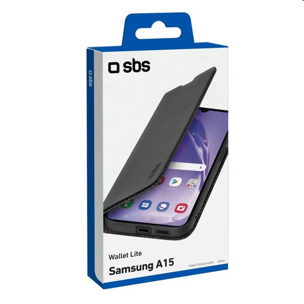 SBS Book Wallet Lite tok Samsung Galaxy A15 5G számára, fekete