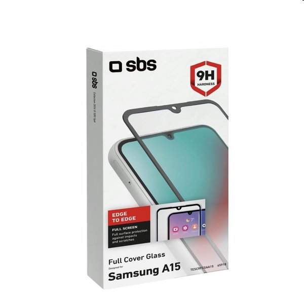 SBS Full Cover edzett üveg Samsung Galaxy A15 5G számára, fekete