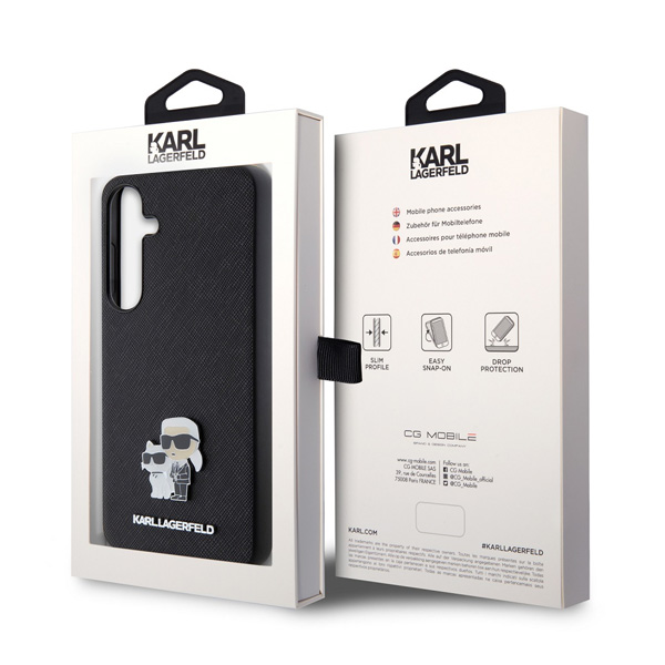 Karl Lagerfeld PU Saffiano Metal Karl and Choupette hátlapi tok Samsung Galaxy S24 számára, fekete Karl Lagerfeld PU Saffiano Metal Karl and Choupette hátlapi tok Samsung Galaxy S24 számára, fekete