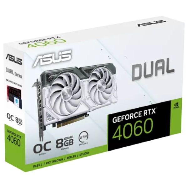 Grafikus kártya, ASUS Dual GeForce RTX 4060 fehér OC Edition, 8 GB, GDDR6, fehér
