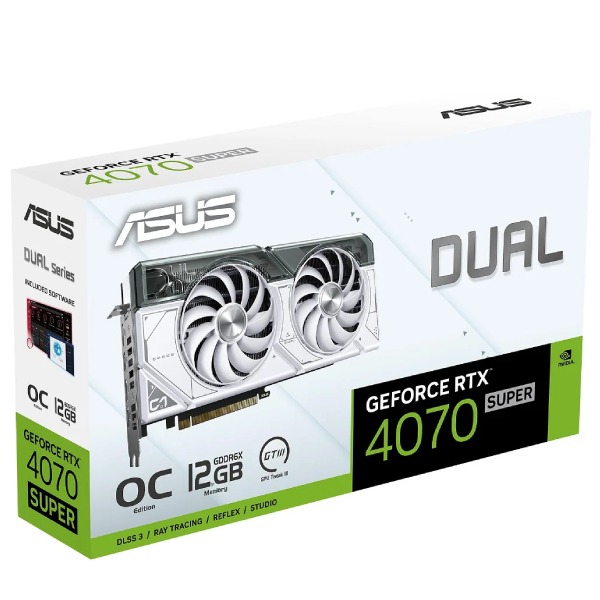 Grafikus kártya ASUS Dual GeForce RTX 4070 fehér OC Edition, 12 GB, GDDR6x. fehér