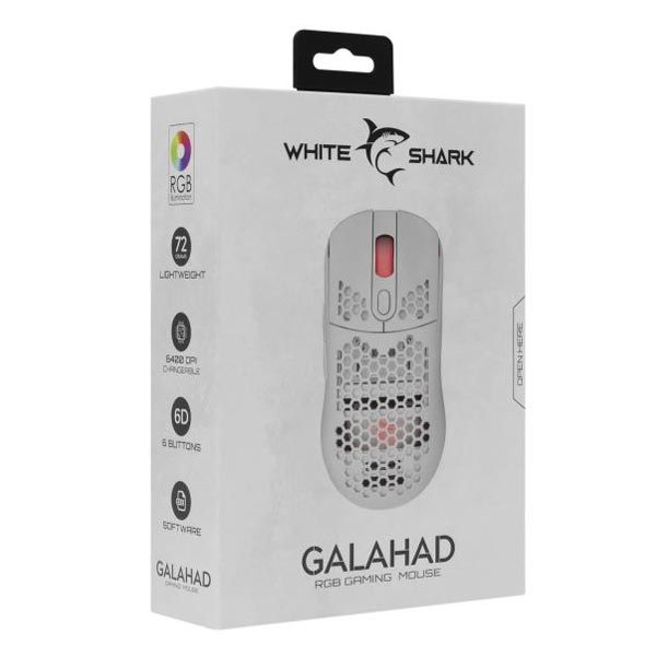 White Shark játékos egér GALAHAD, 7200 dpi, fehér White Shark játékos egér GALAHAD, 7200 dpi, fehér