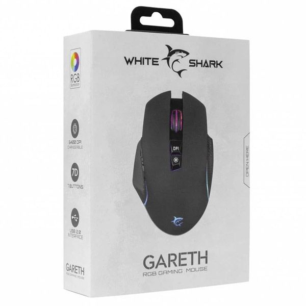 White Shark játékos egér GARETH Crni, 6400 dpi, fekete White Shark játékos egér GARETH Crni, 6400 dpi, fekete