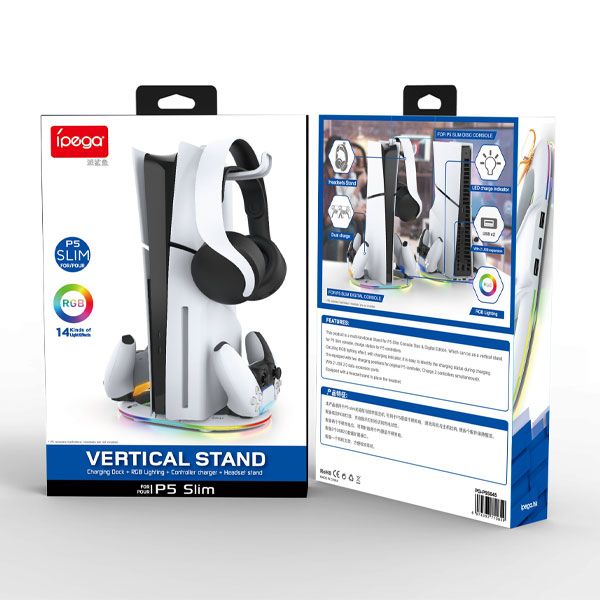 iPega P5S045 Vertical Charging Stand with RGB for PS5/PS5 Slim White iPega P5S045 Vertical Charging Stand with RGB for PS5/PS5 Slim White