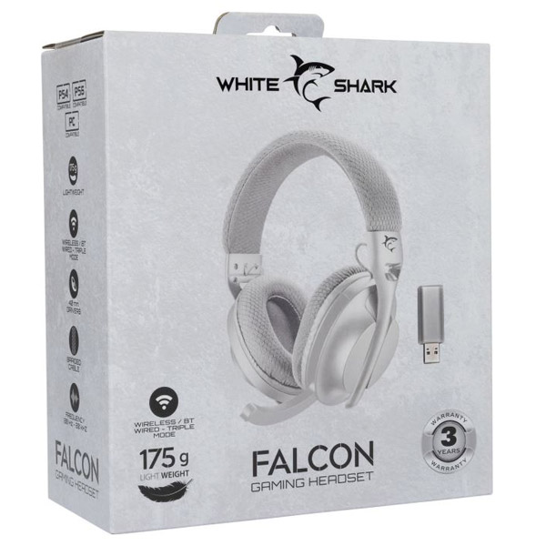 White Shark vezeték nélküli játékos fejhallgató FALCON, PC, PS4/PS5, Xbox, MAC, fehér White Shark vezeték nélküli játékos fejhallgató FALCON, PC, PS4/PS5, Xbox, MAC, fehér