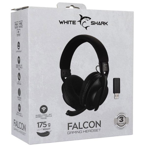 White Shark vezeték nélküli játékos fejhallgató FALCON, PC, PS4/PS5, Xbox, MAC, fekete White Shark vezeték nélküli játékos fejhallgató FALCON, PC, PS4/PS5, Xbox, MAC, fekete
