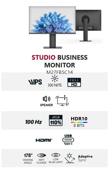 Thomson M27FB5C14 - 27" FHD, IPS, 100Hz, 5ms, 300cd, 1300:1, USB-C, HDMI, repro, 3Yr Thomson M27FB5C14 - 27" FHD, IPS, 100Hz, 5ms, 300cd, 1300:1, USB-C, HDMI, repro, 3Yr