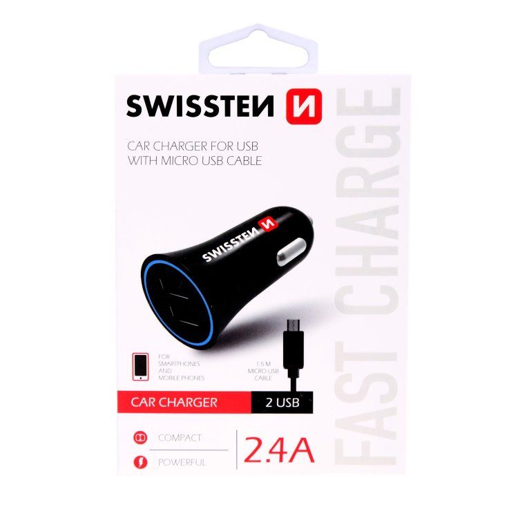 Autós töltő Swissten 2.4A  2x USB + kábel Micro USB Autós töltő Swissten 2.4A  2x USB + kábel Micro USB