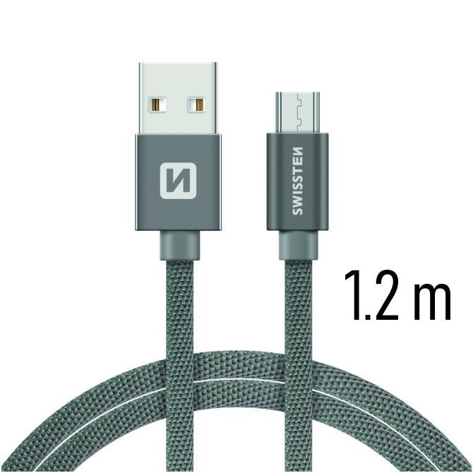 Adatkábel Swissten textilMicro-USB konnektorral és gyorstöltés támogatással 1,2 m, szürke Adatkábel Swissten textilMicro-USB konnektorral és gyorstöltés támogatással 1,2 m, szürke