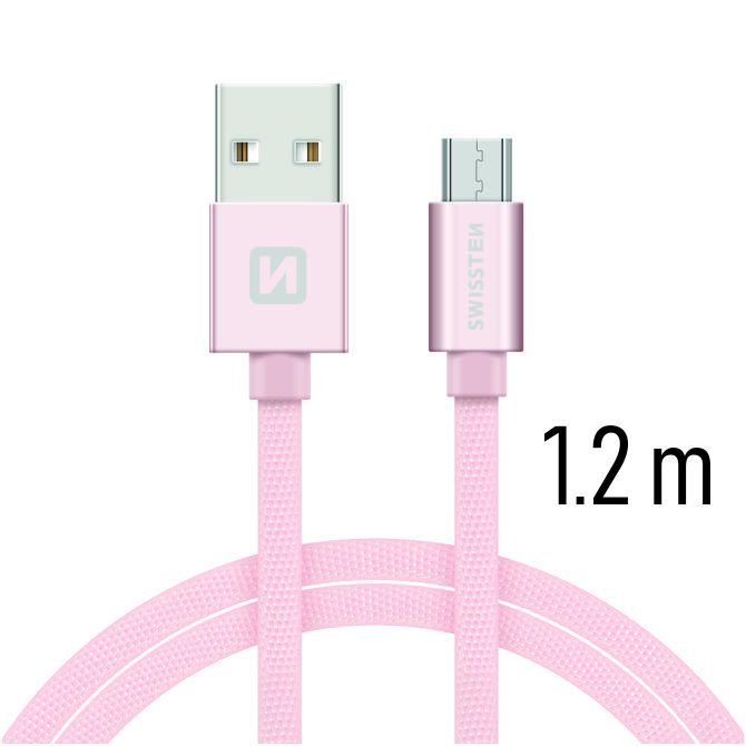 Adatkábel Swissten textil Micro-USB konektorom gyorstöltéssel, Rose Gold Adatkábel Swissten textil Micro-USB konektorom gyorstöltéssel, Rose Gold