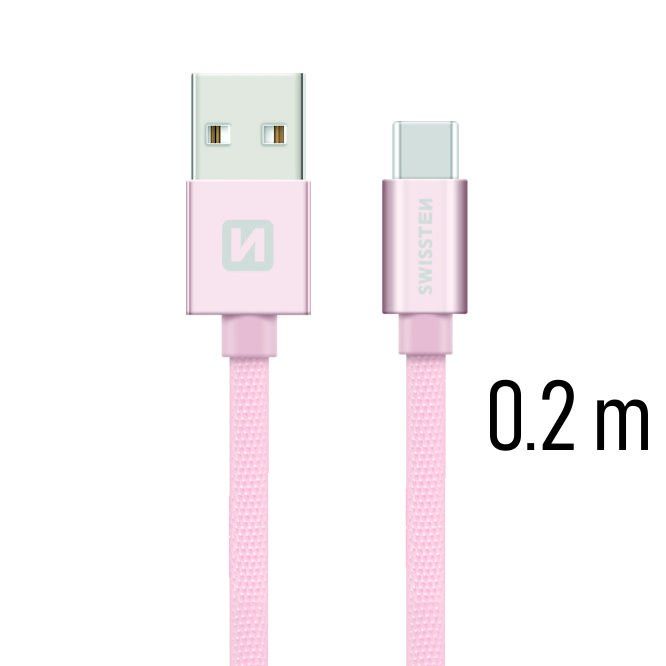 Adatkábel Swissten textil s USB-C konnektorral gyorstöltéssel, Rose Gold Adatkábel Swissten textil s USB-C konnektorral gyorstöltéssel, Rose Gold