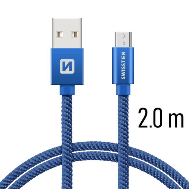 Adatkábel Swissten textil Micro-USB konnektorral, gyorstöltés támogatással, kék Adatkábel Swissten textil Micro-USB konnektorral, gyorstöltés támogatással, kék