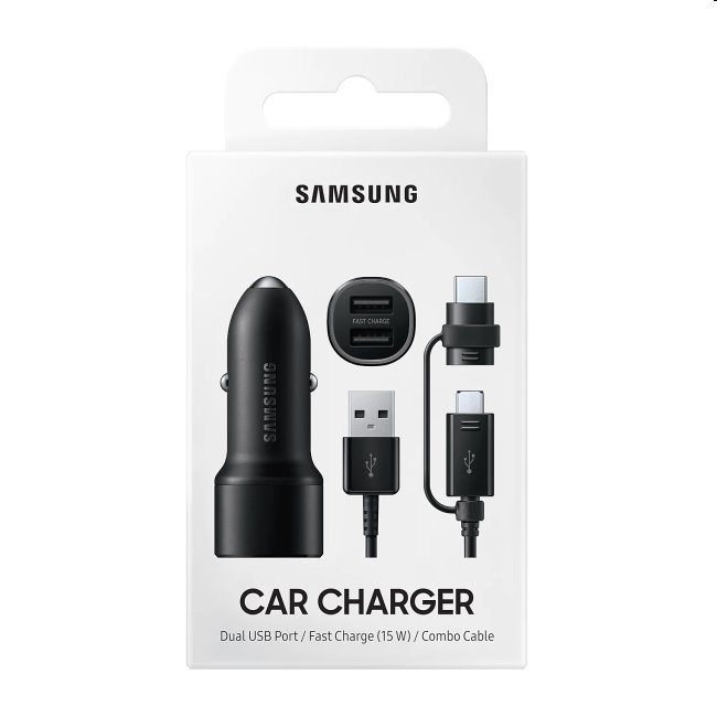 Autós töltő Samsung 15W USB-C/MicroUSB kábellel, black