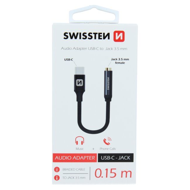 Audió adapter Swissten USB-C/Jack (anya) 0.15m, fekete Audió adapter Swissten USB-C/Jack (anya) 0.15m, fekete
