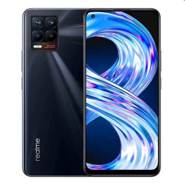 Realme 8, 4/64GB, black, B osztály - használt, 12 hónap garancia