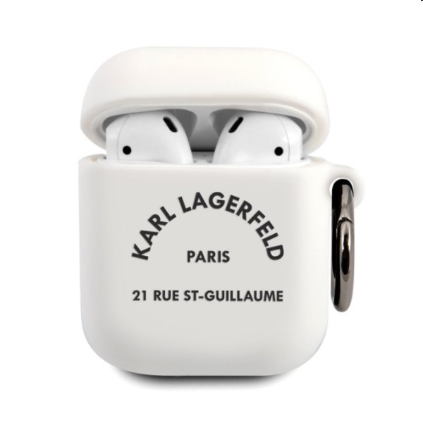 Karl Lagerfeld Rue St Guillaume szilikontok Apple AirPods 1/2 számára, fehér Karl Lagerfeld Rue St Guillaume szilikontok Apple AirPods 1/2 számára, fehér