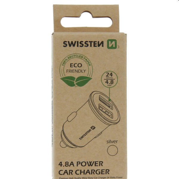CL Adapter Swissten 2x USB 4,8A, Ezüst
