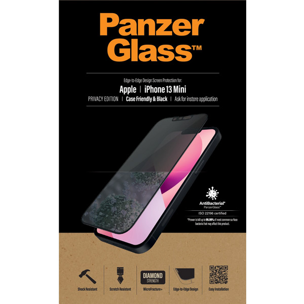 Temperált védőüveg PanzerGlass Case Friendly AB privát szűrővel for Apple iPhone 13 Mini, fekete