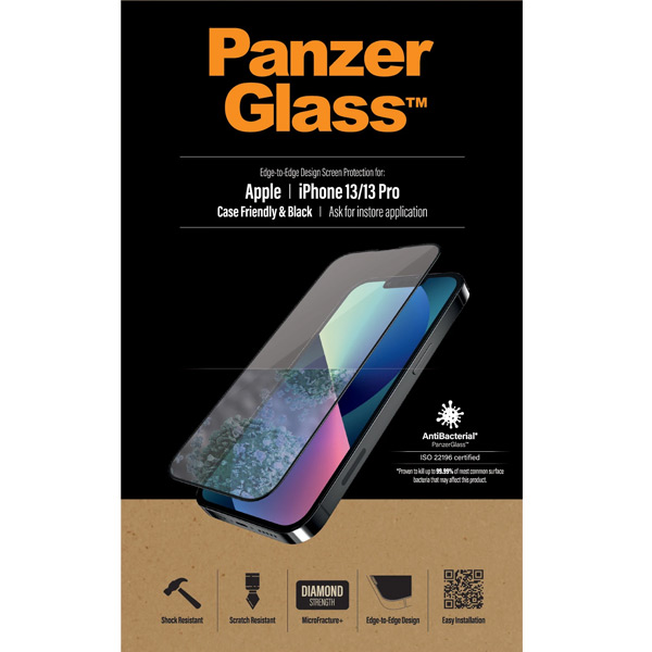 Temperált védőüveg PanzerGlass Case Friendly Apple iPhone 13/13 Pro, fekete