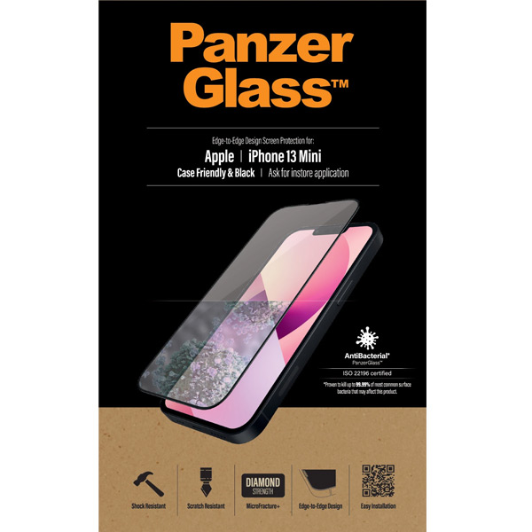 Temperált védőüveg PanzerGlass Case Friendly  Apple iPhone 13 Mini, fekete