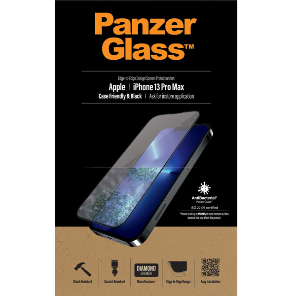 Temperált védőüveg PanzerGlass Case Friendly  Apple iPhone 13 Pro Max, fekete